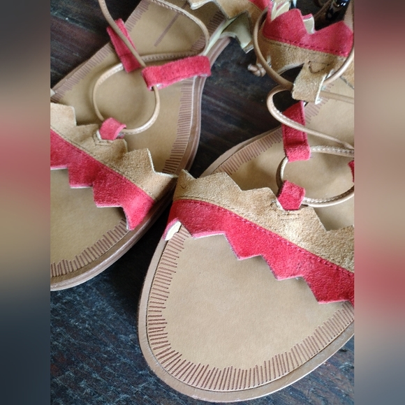 Dolce Vita Pedro Red Tan Suede Boho Wrap Sandals Size 8.5 - Picture 5 of 9